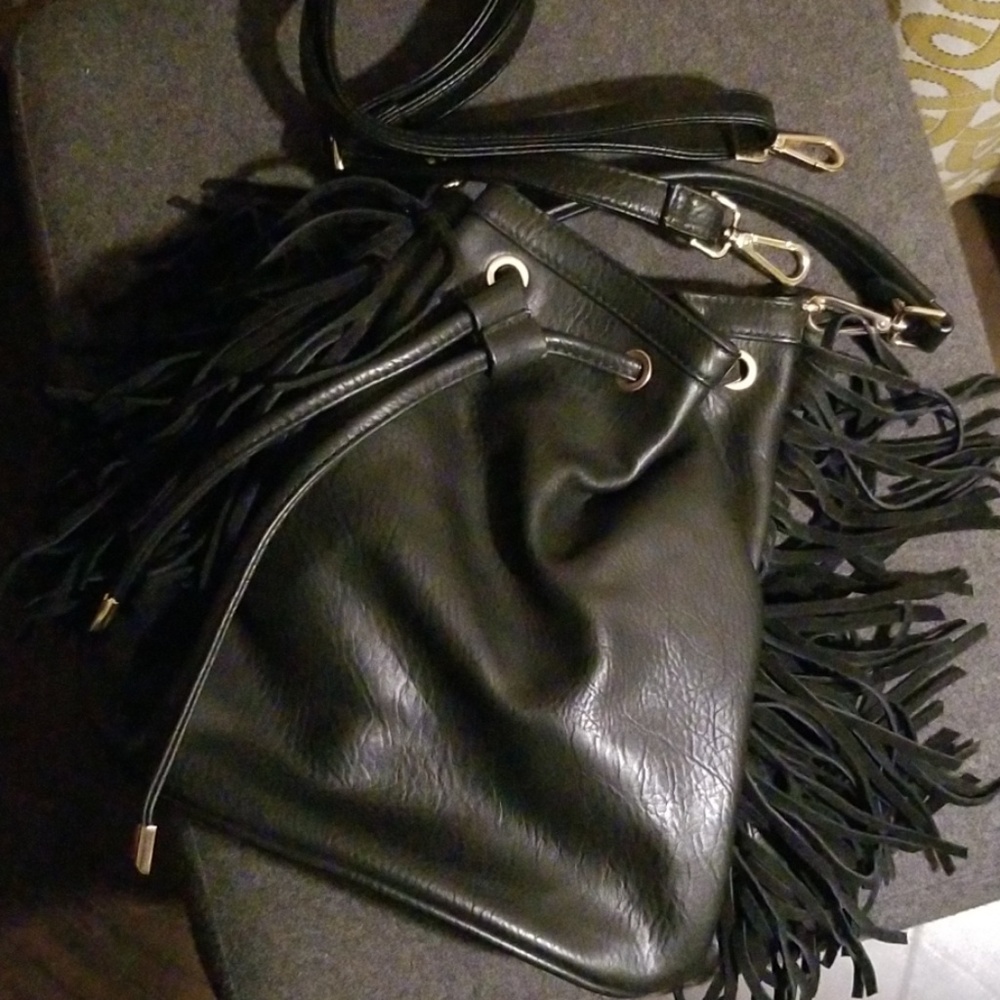 Faux leather fringe purse